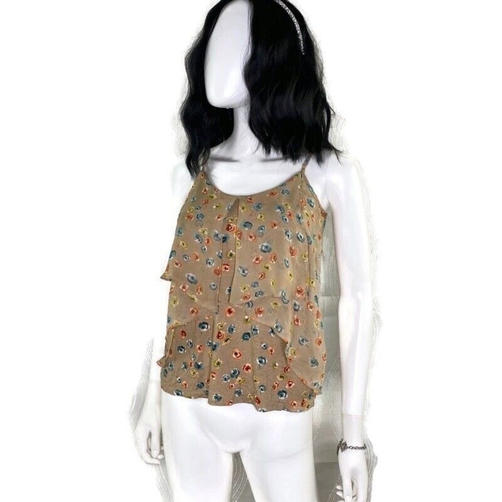Tiered Chiffon Layered Floral Cami Tank Top Womens XS Cottagecore BOHO Indie